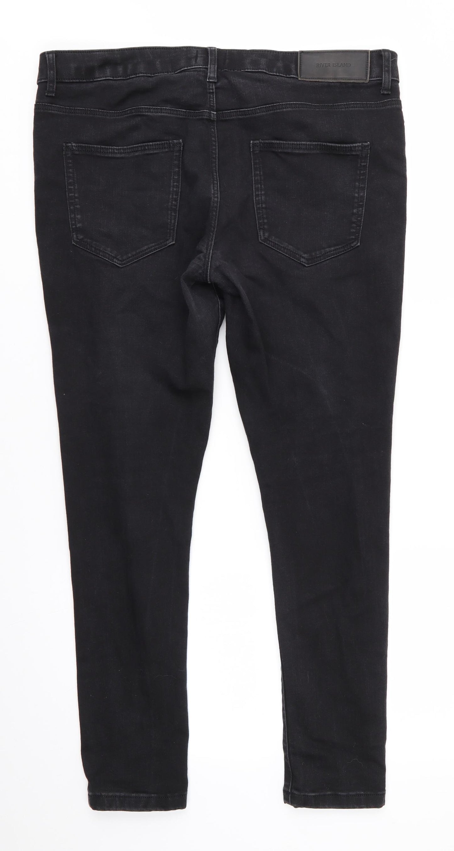 River Island Mens Black  Cotton Skinny Jeans Size 36 in L28 in Regular  - Spray On Skinny