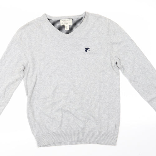 Racing Green Mens Grey V-Neck  Cotton Pullover Jumper Size M   - Pale Grey Bird Graphic