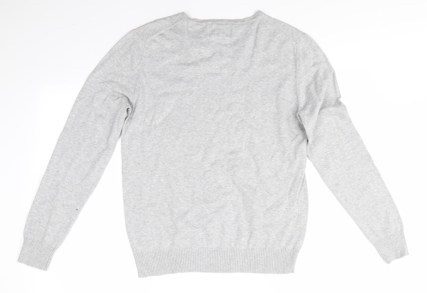 Racing Green Mens Grey V-Neck  Cotton Pullover Jumper Size M   - Pale Grey Bird Graphic