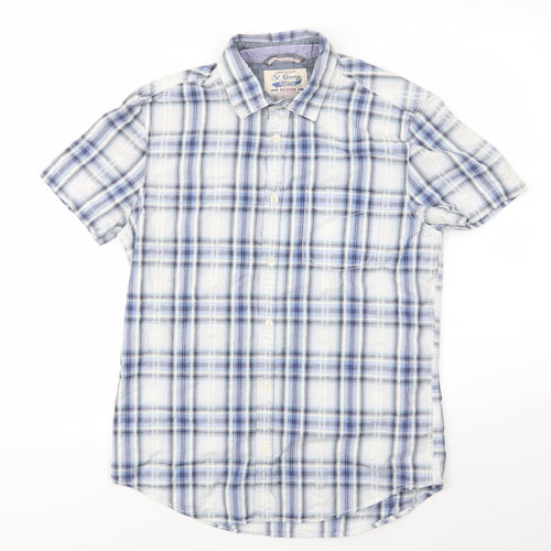 St George by Duffer Mens Blue Check Cotton  Button-Up Size M Collared  - Blue White Grey Check