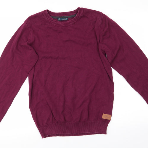 Avenue Mens Purple Round Neck  Cotton Pullover Jumper Size M   - Shoulder Detail Burgandy