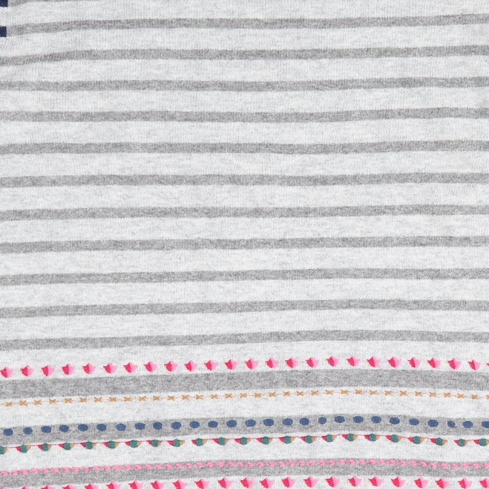 White Stuff Womens Grey Round Neck Striped Cotton Pullover Jumper Size 6   - Heart Blue stripes on arm