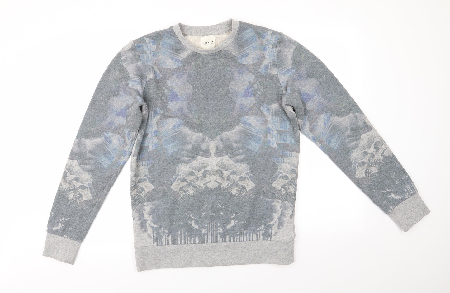 Premium by Jack & Jones Mens Grey  Cotton Pullover Sweatshirt Size S   - skull print