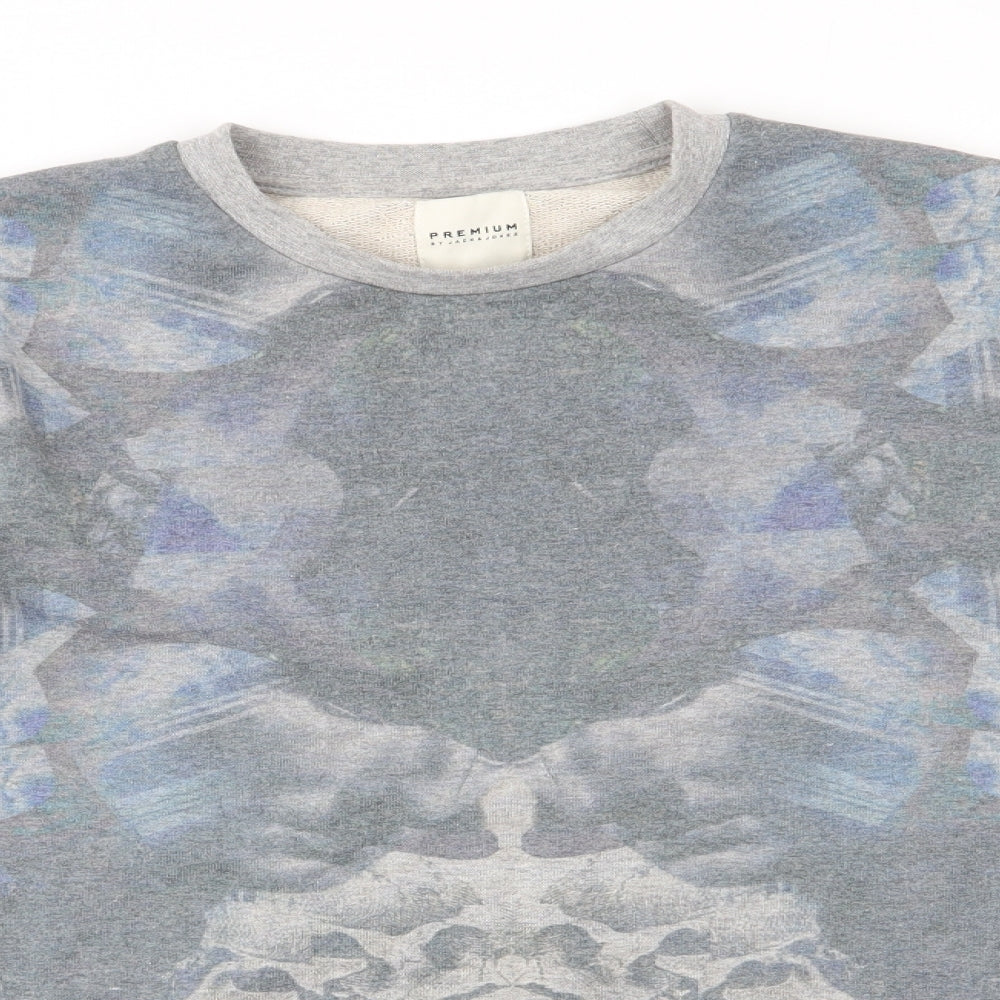 Premium by Jack & Jones Mens Grey  Cotton Pullover Sweatshirt Size S   - skull print