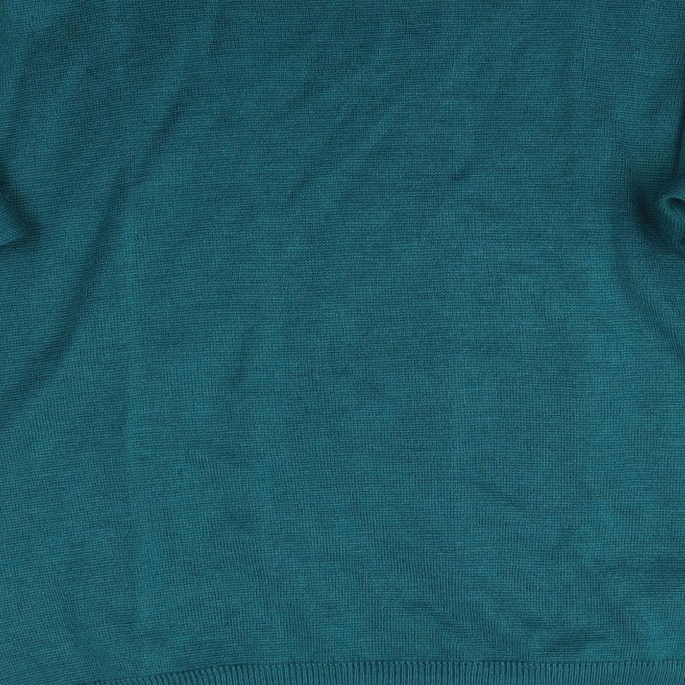 Gabicci Mens Green Round Neck Geometric  Pullover Jumper    - Teal Black Ivory Suede Trim to front panel