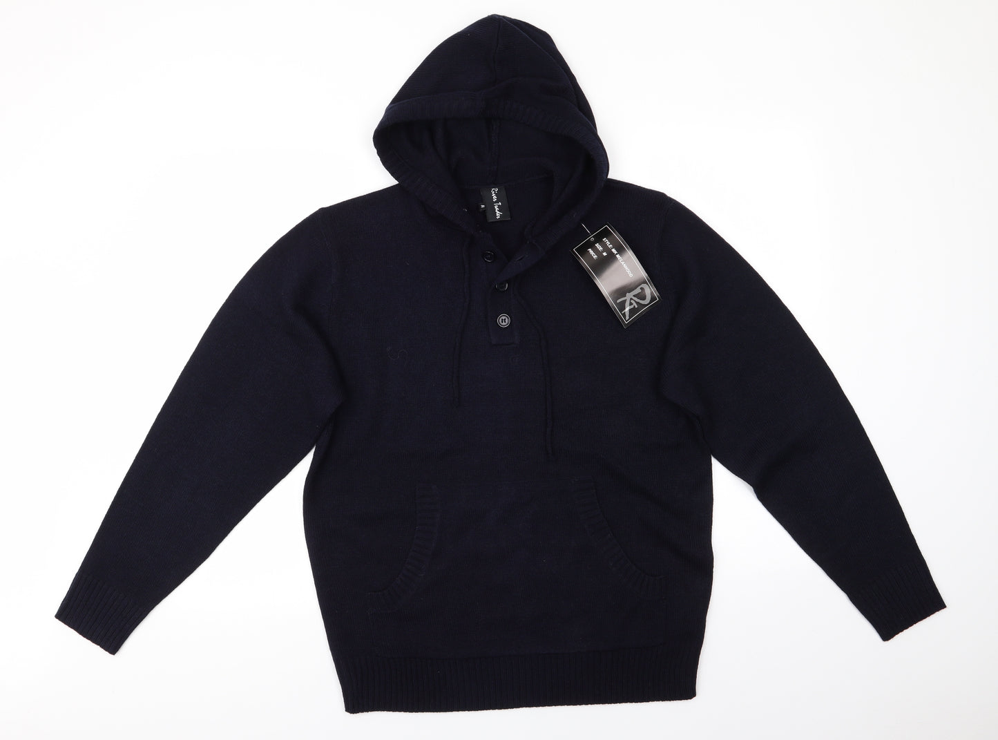 River Trader Mens Blue High Neck  Acrylic Pullover Jumper Size M   - Knitted Hoodie Dark Navy