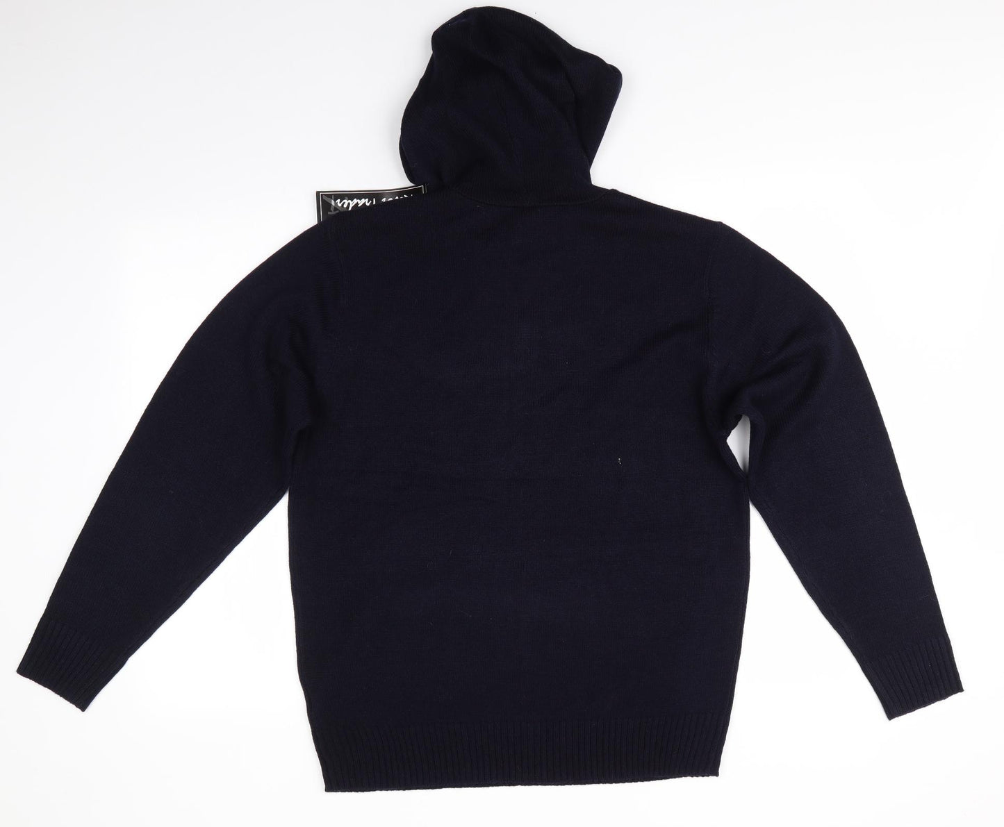 River Trader Mens Blue High Neck  Acrylic Pullover Jumper Size M   - Knitted Hoodie Dark Navy