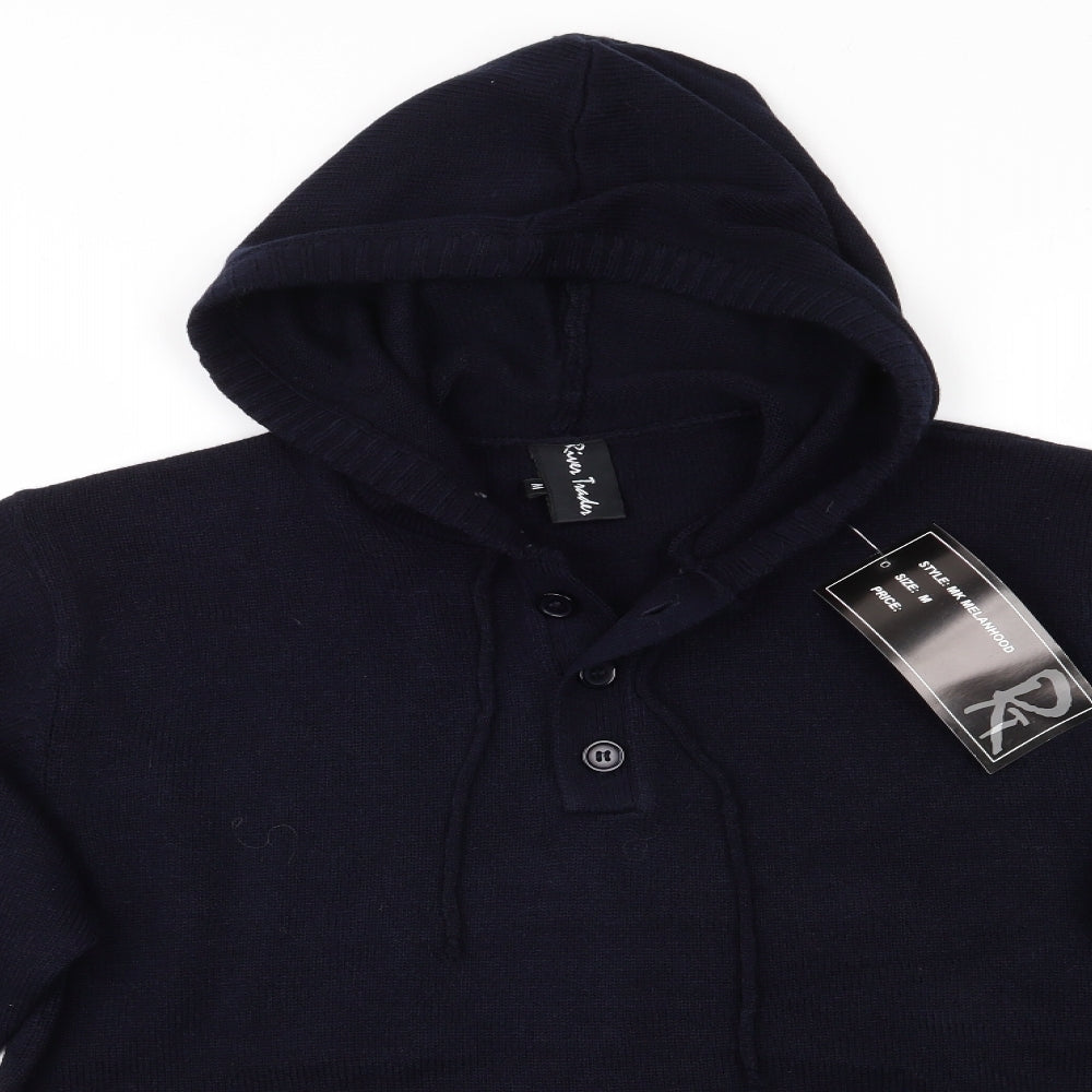 River Trader Mens Blue High Neck  Acrylic Pullover Jumper Size M   - Knitted Hoodie Dark Navy
