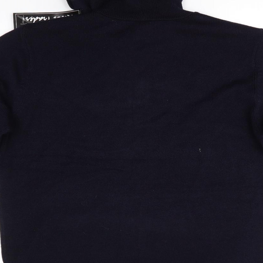 River Trader Mens Blue High Neck  Acrylic Pullover Jumper Size M   - Knitted Hoodie Dark Navy