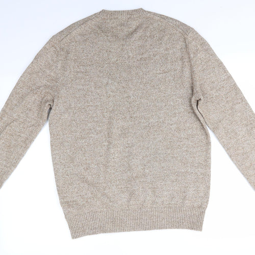 Gap Mens Beige Round Neck  Cotton Pullover Jumper Size M   - Dark Oatmeal mix Soft Feel
