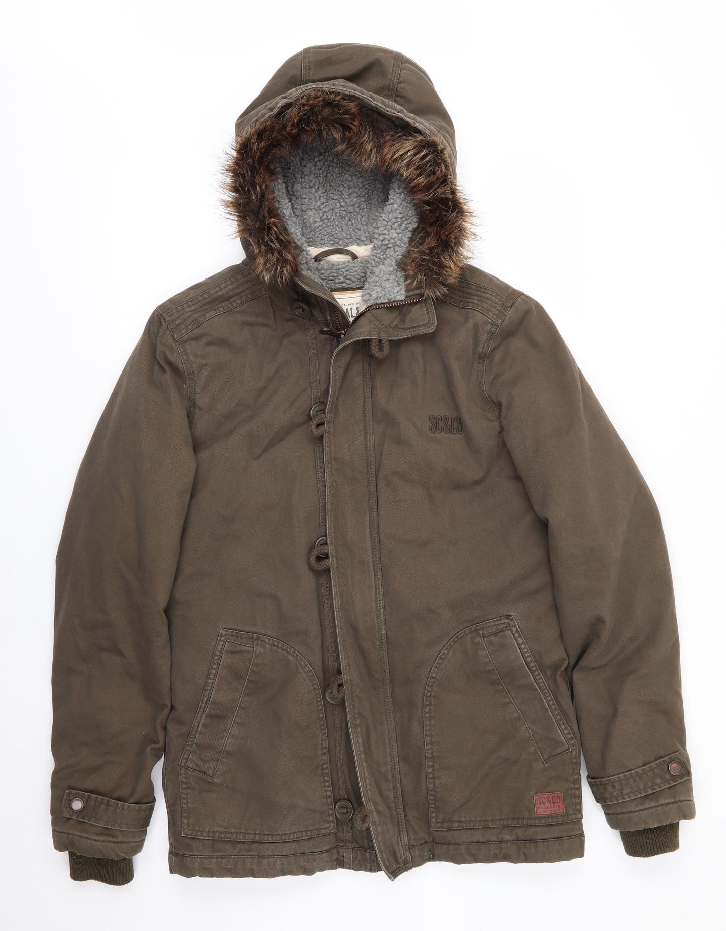 SoulCal&Co Mens Green   Parka Coat Size S   - Heavyweight