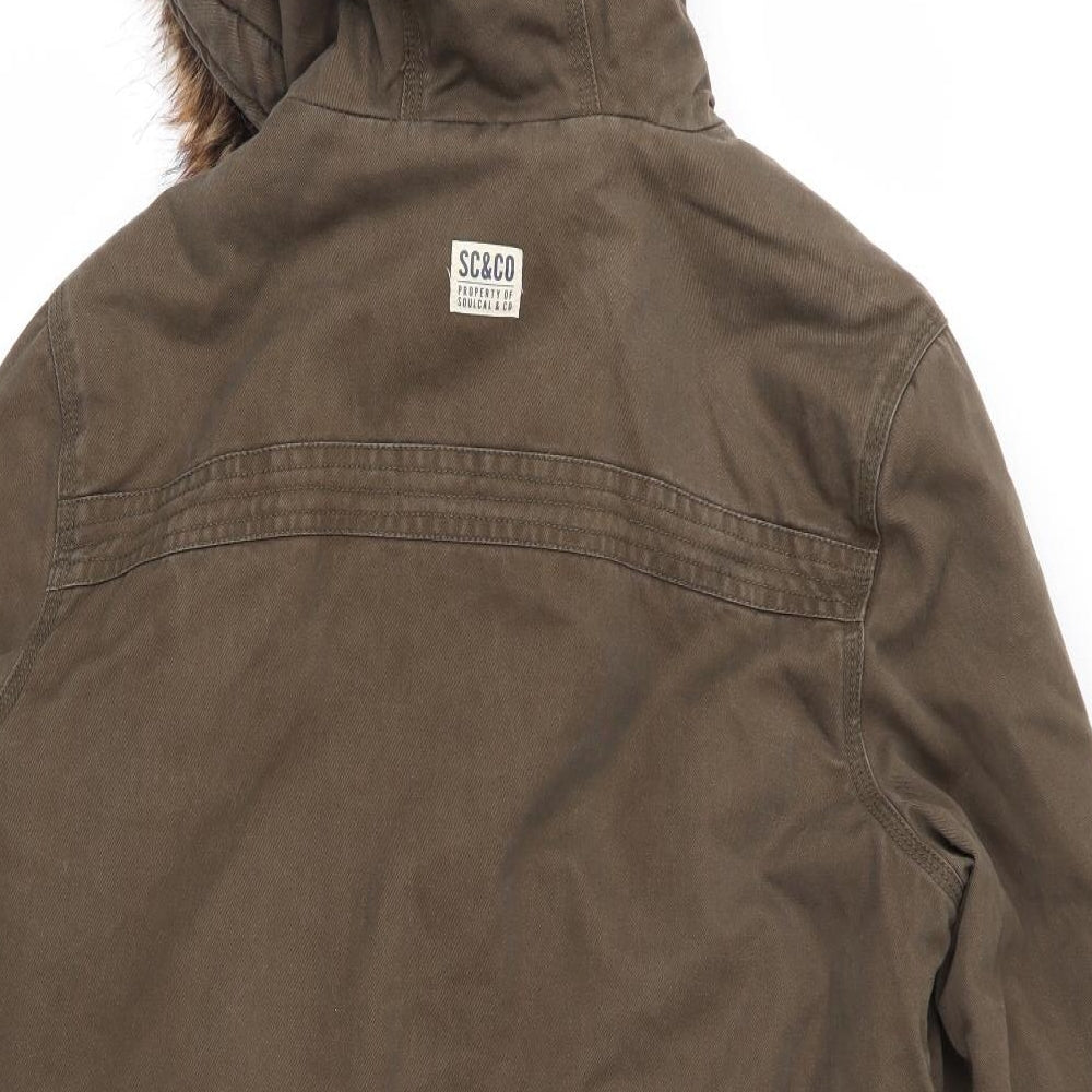 SoulCal&Co Mens Green   Parka Coat Size S   - Heavyweight