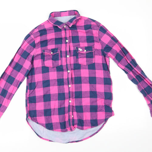 Abercombie kids Girls Pink Check Cotton Basic Button-Up Size XL Collared  - Blue & Pink Check and lined blue & white