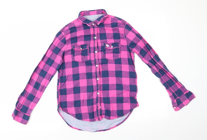 Abercombie kids Girls Pink Check Cotton Basic Button-Up Size XL Collared  - Blue & Pink Check and lined blue & white
