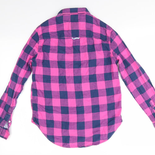Abercombie kids Girls Pink Check Cotton Basic Button-Up Size XL Collared  - Blue & Pink Check and lined blue & white