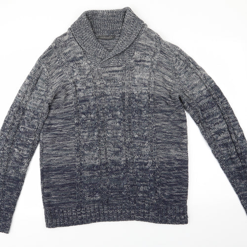 Cedar Wood State Mens Blue Collared   Pullover Jumper Size M   - Fade to Blue Teal Grey Mix