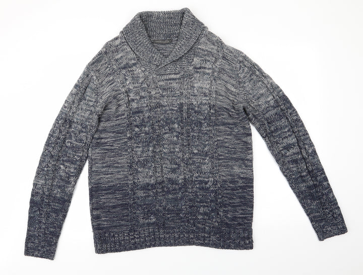 Cedar Wood State Mens Blue Collared Pullover Jumper Size M - Fade to Blue Teal Grey Mix