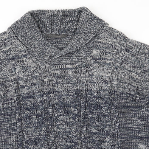 Cedar Wood State Mens Blue Collared   Pullover Jumper Size M   - Fade to Blue Teal Grey Mix