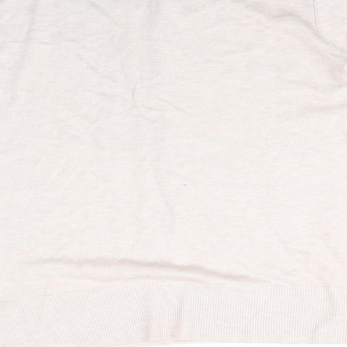 Oasis Womens Beige Round Neck  Polyester Pullover Jumper Size L   - Glitter Trim to collar and centre Pinkish Beige