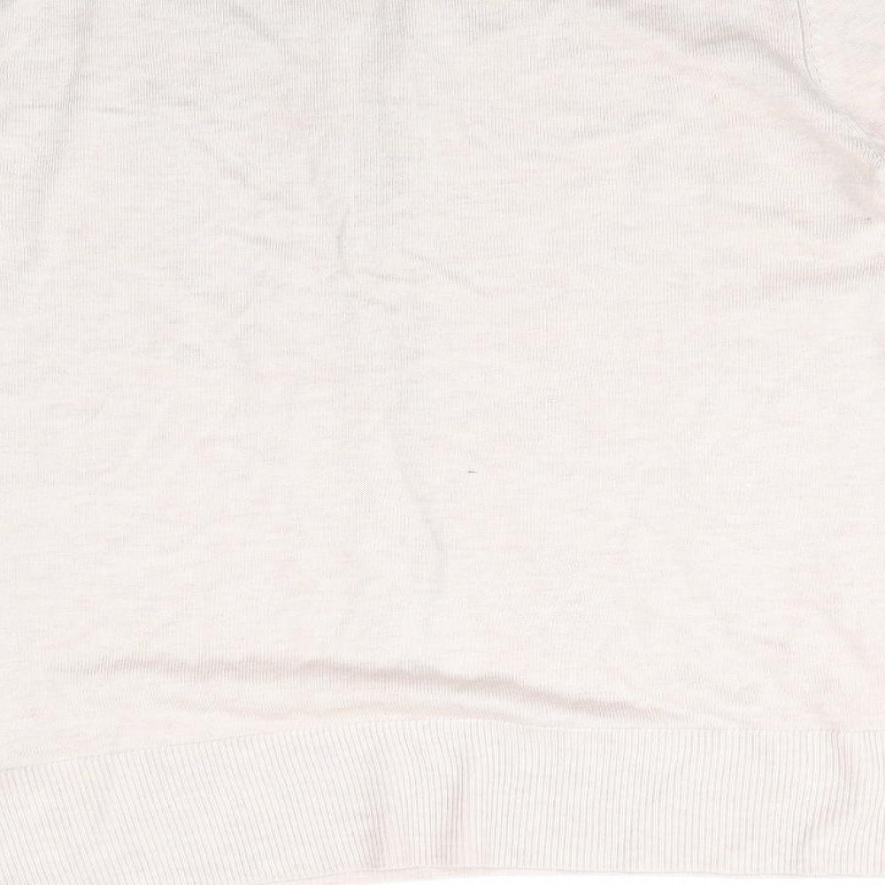 Oasis Womens Beige Round Neck  Polyester Pullover Jumper Size L   - Glitter Trim to collar and centre Pinkish Beige