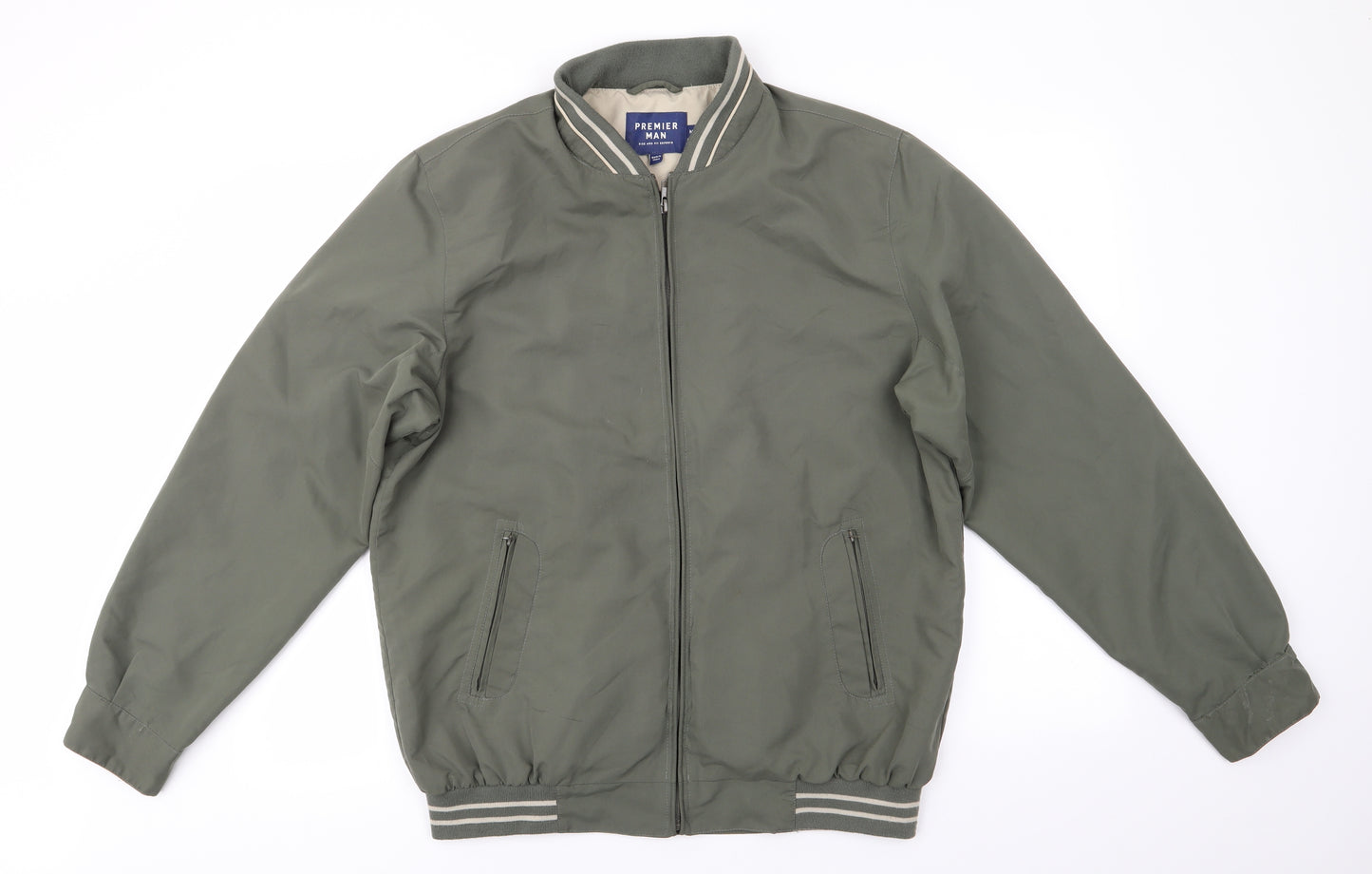 Premier Man Mens Green   Jacket Coat Size M   - Mandarin Collar Olive Green