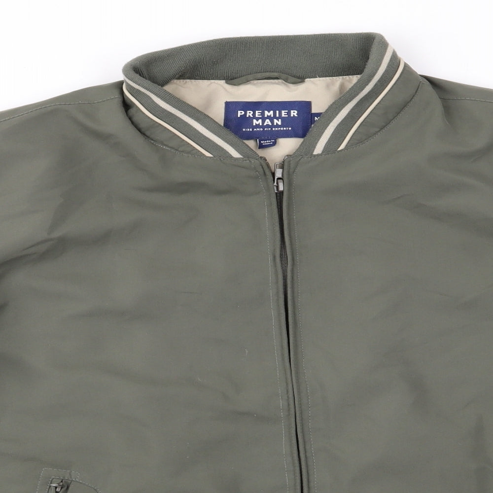 Premier Man Mens Green   Jacket Coat Size M   - Mandarin Collar Olive Green