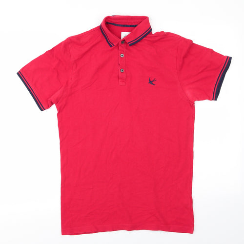 Burton Menswear Mens Red  Cotton  Polo Size S Collared  - Navy Blue Trim