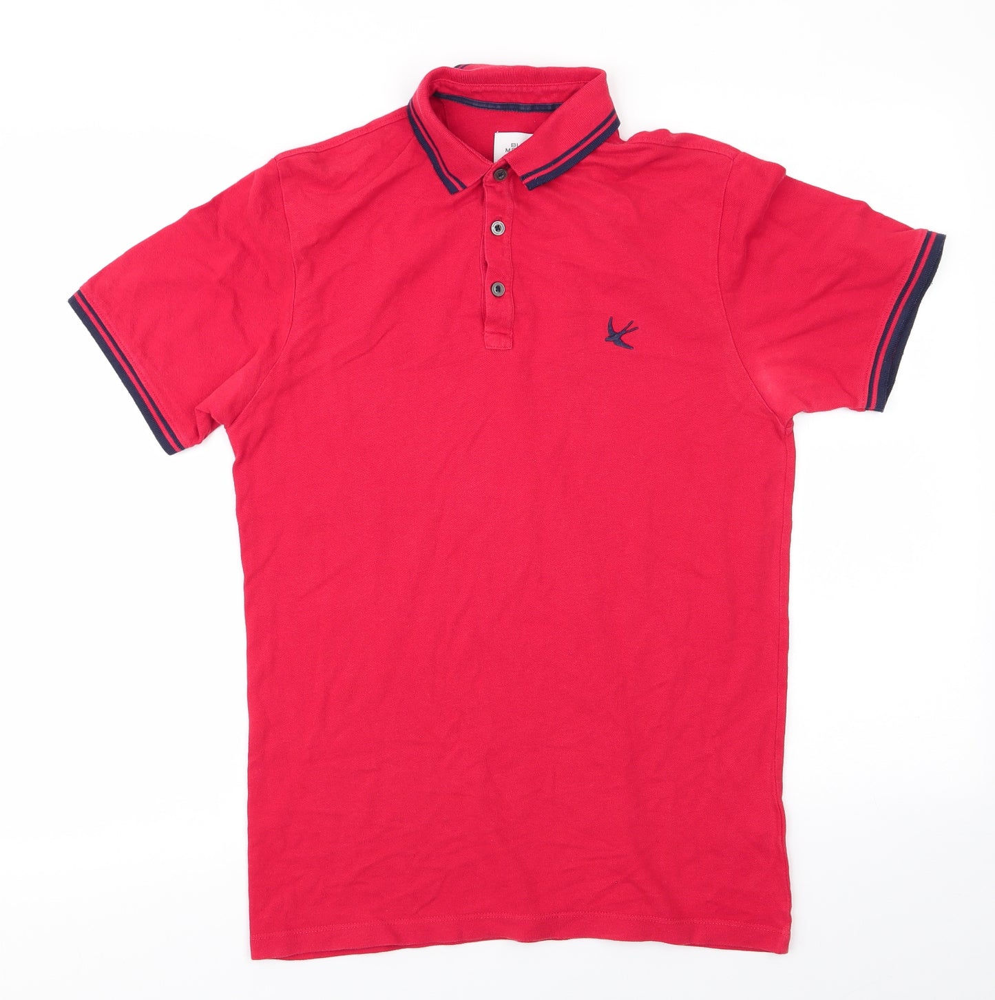 Burton Menswear Mens Red  Cotton  Polo Size S Collared  - Navy Blue Trim