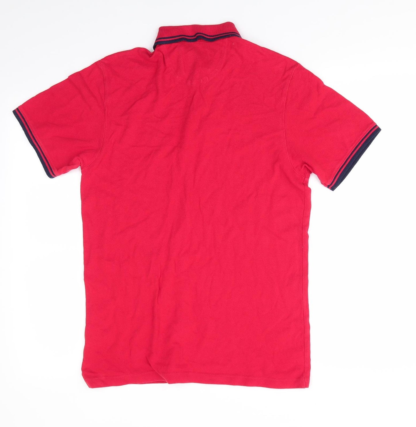 Burton Menswear Mens Red  Cotton  Polo Size S Collared  - Navy Blue Trim