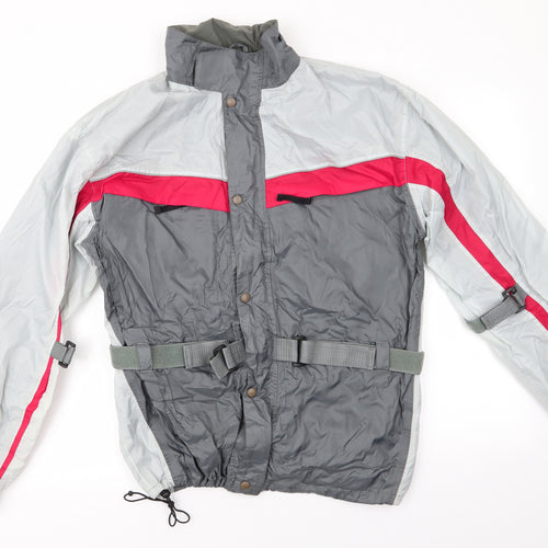 Crane Road Mens Grey Striped  Rain Coat Coat Size M   - Grey Red Colourblock Adjustable straps
