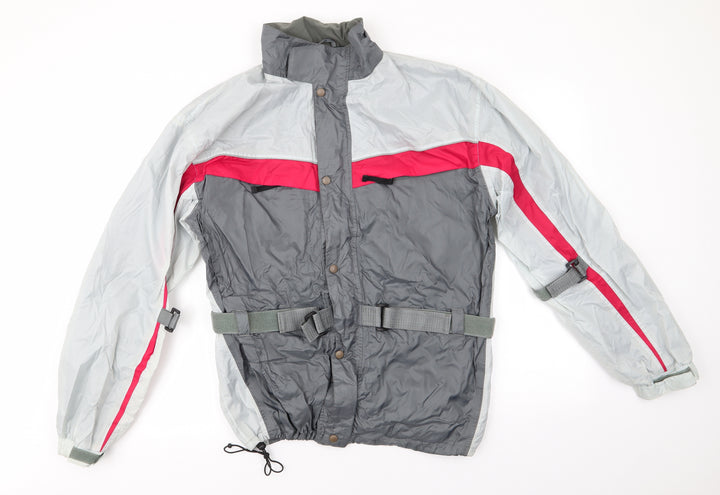 Crane Road Mens Grey Striped  Rain Coat Coat Size M   - Grey Red Colourblock Adjustable straps