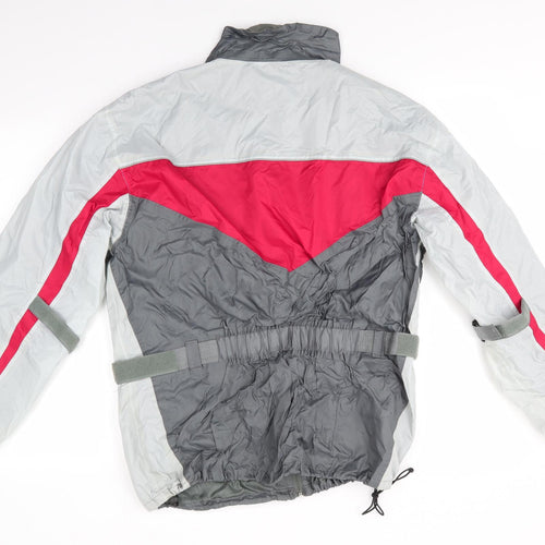 Crane Road Mens Grey Striped  Rain Coat Coat Size M   - Grey Red Colourblock Adjustable straps