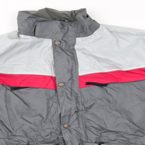 Crane Road Mens Grey Striped  Rain Coat Coat Size M   - Grey Red Colourblock Adjustable straps