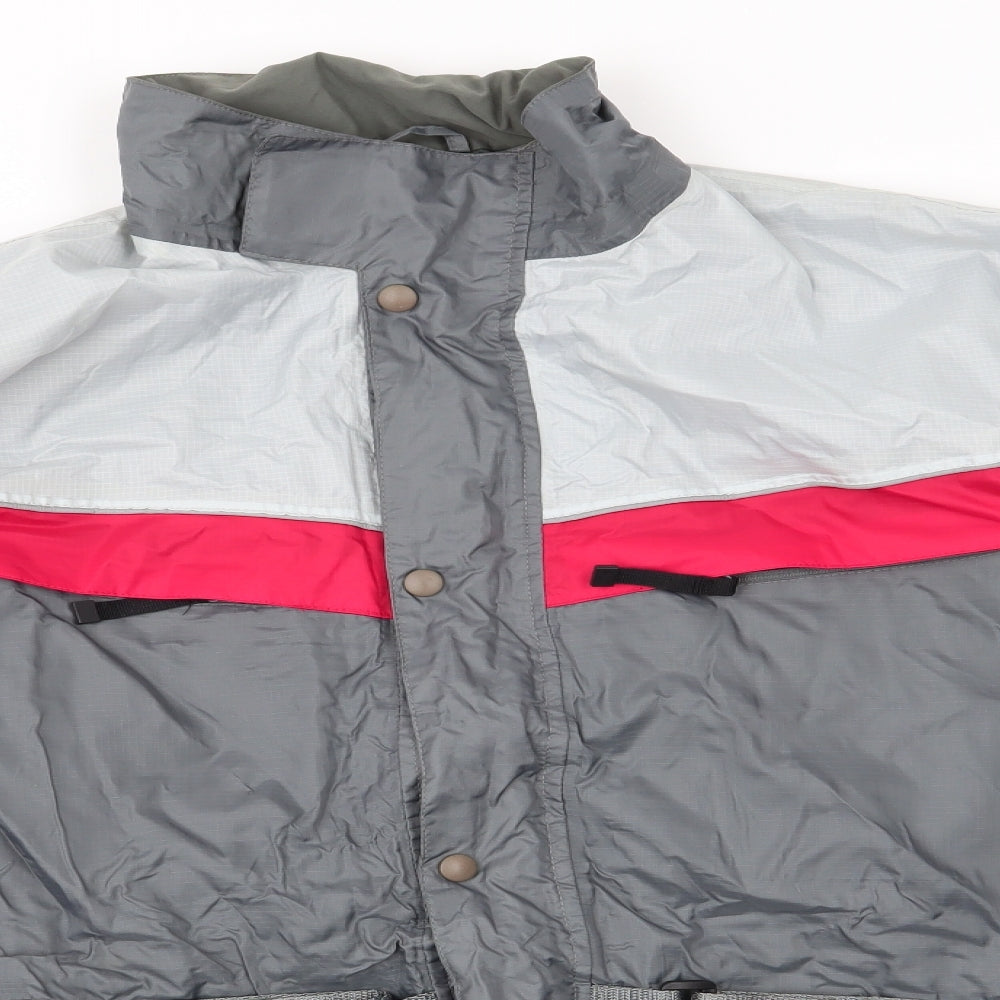 Crane Road Mens Grey Striped  Rain Coat Coat Size M   - Grey Red Colourblock Adjustable straps