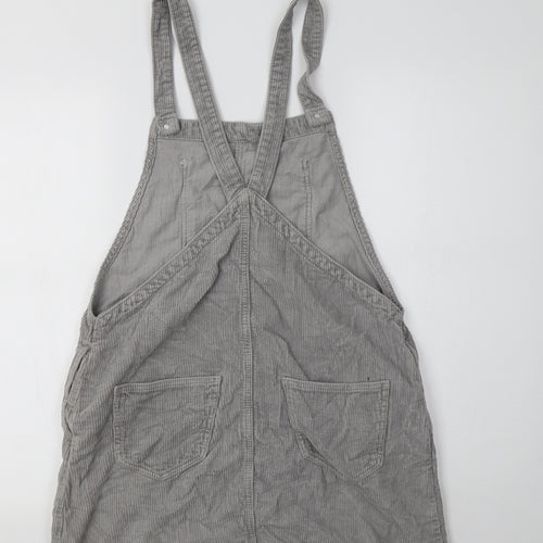 Topshop Womens Grey  Cotton Pinafore/Dungaree Dress  Size 12  Square Neck