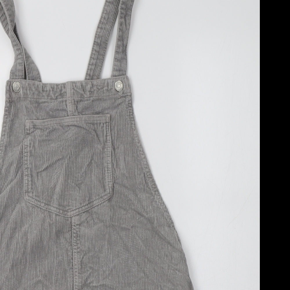 Topshop Womens Grey  Cotton Pinafore/Dungaree Dress  Size 12  Square Neck