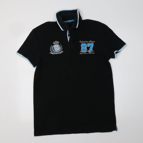 John Devin Mens Black  Cotton  Polo Size L Collared