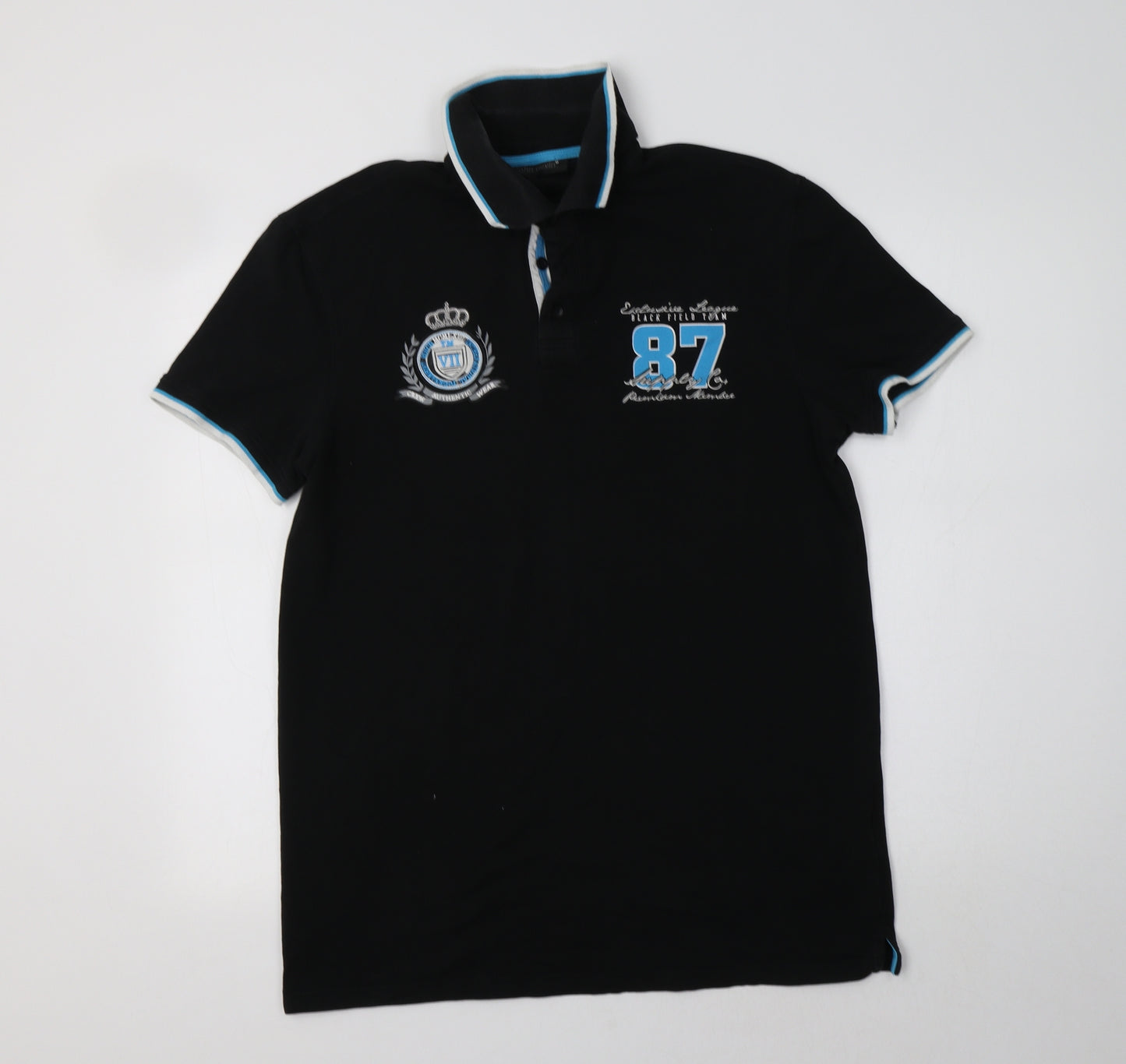 John Devin Mens Black  Cotton  Polo Size L Collared