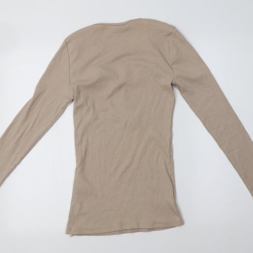 La Pia Womens Beige  Cotton Basic Blouse Size S Crew Neck - Lace Detail