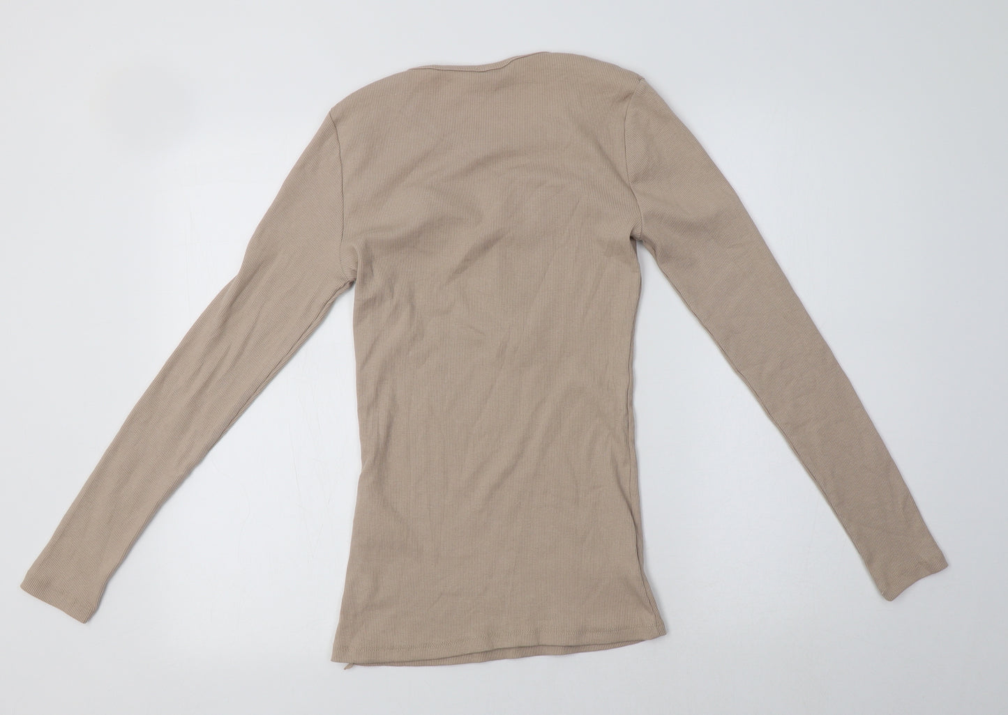 La Pia Womens Beige  Cotton Basic Blouse Size S Crew Neck - Lace Detail