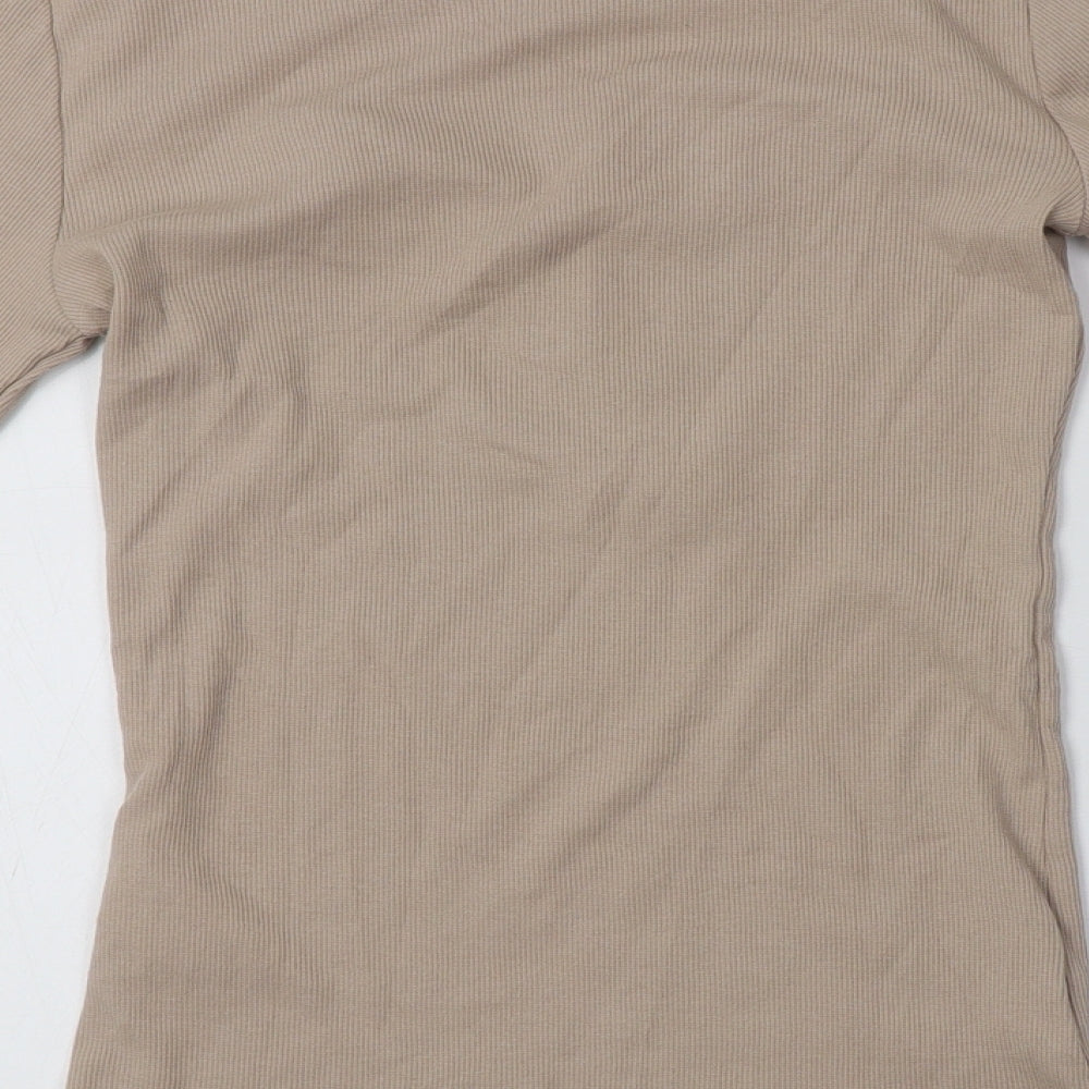 La Pia Womens Beige  Cotton Basic Blouse Size S Crew Neck - Lace Detail