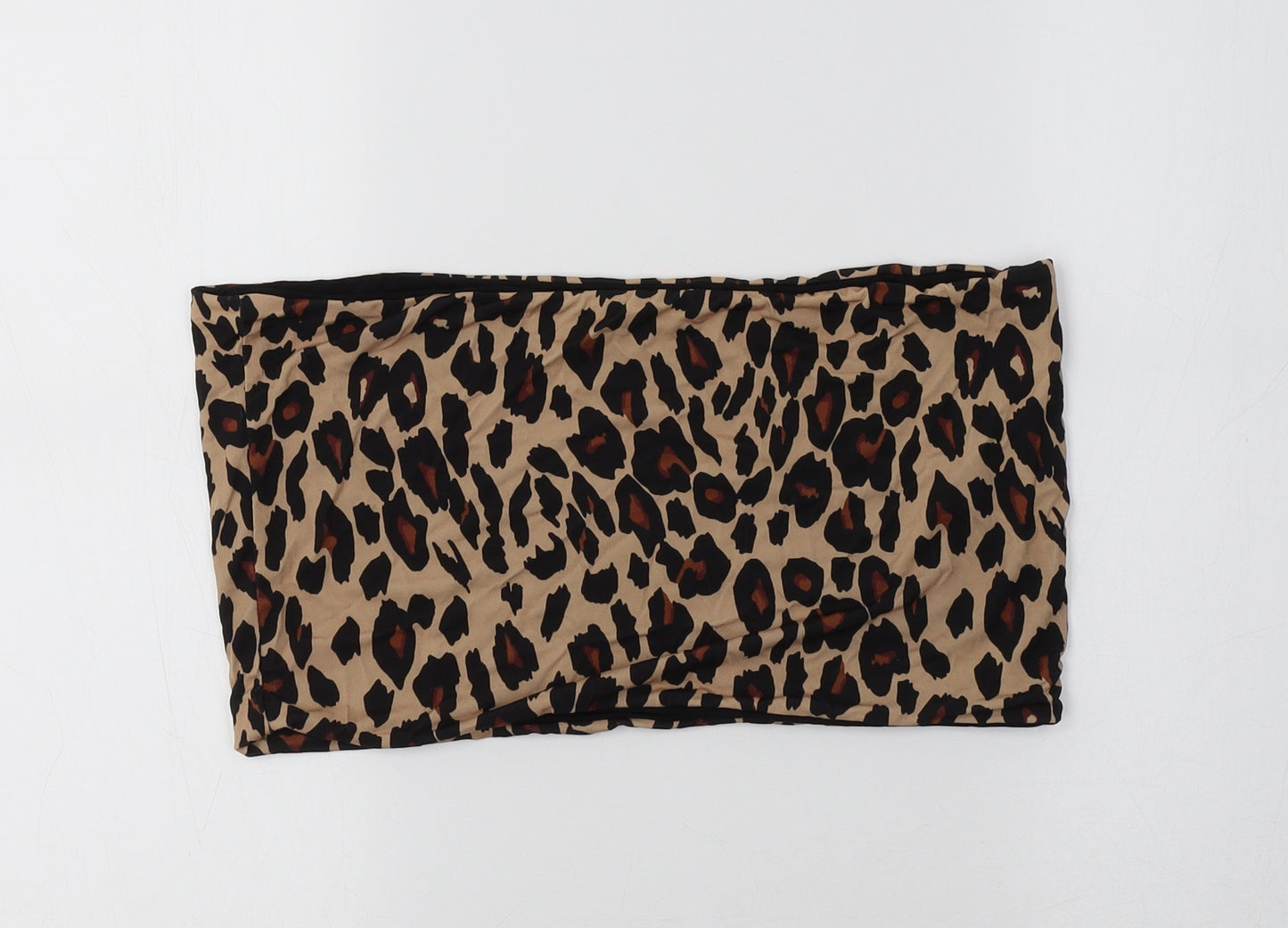 New Look Womens Brown Animal Print Polyester Cropped Tank Size 16 Off the Shoulder - Boob Tube