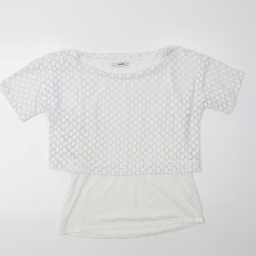 George Womens White Polka Dot Cotton Basic Blouse Size 10 Crew Neck