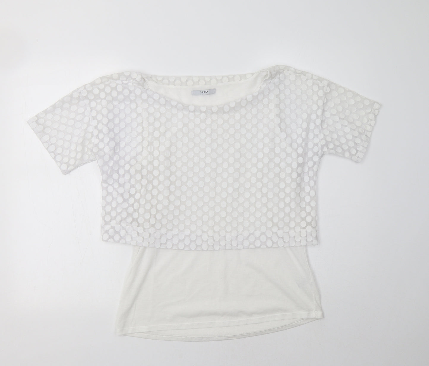 George Womens White Polka Dot Cotton Basic Blouse Size 10 Crew Neck