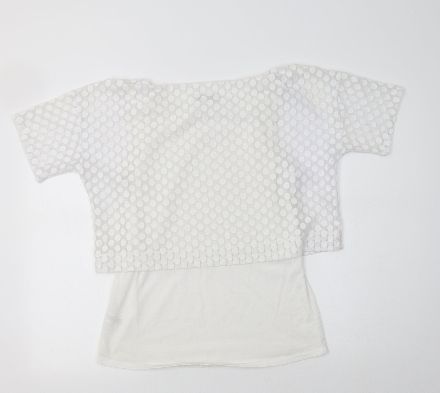 George Womens White Polka Dot Cotton Basic Blouse Size 10 Crew Neck