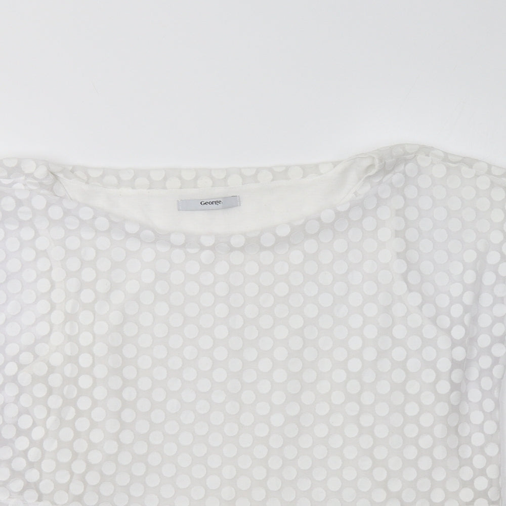 George Womens White Polka Dot Cotton Basic Blouse Size 10 Crew Neck