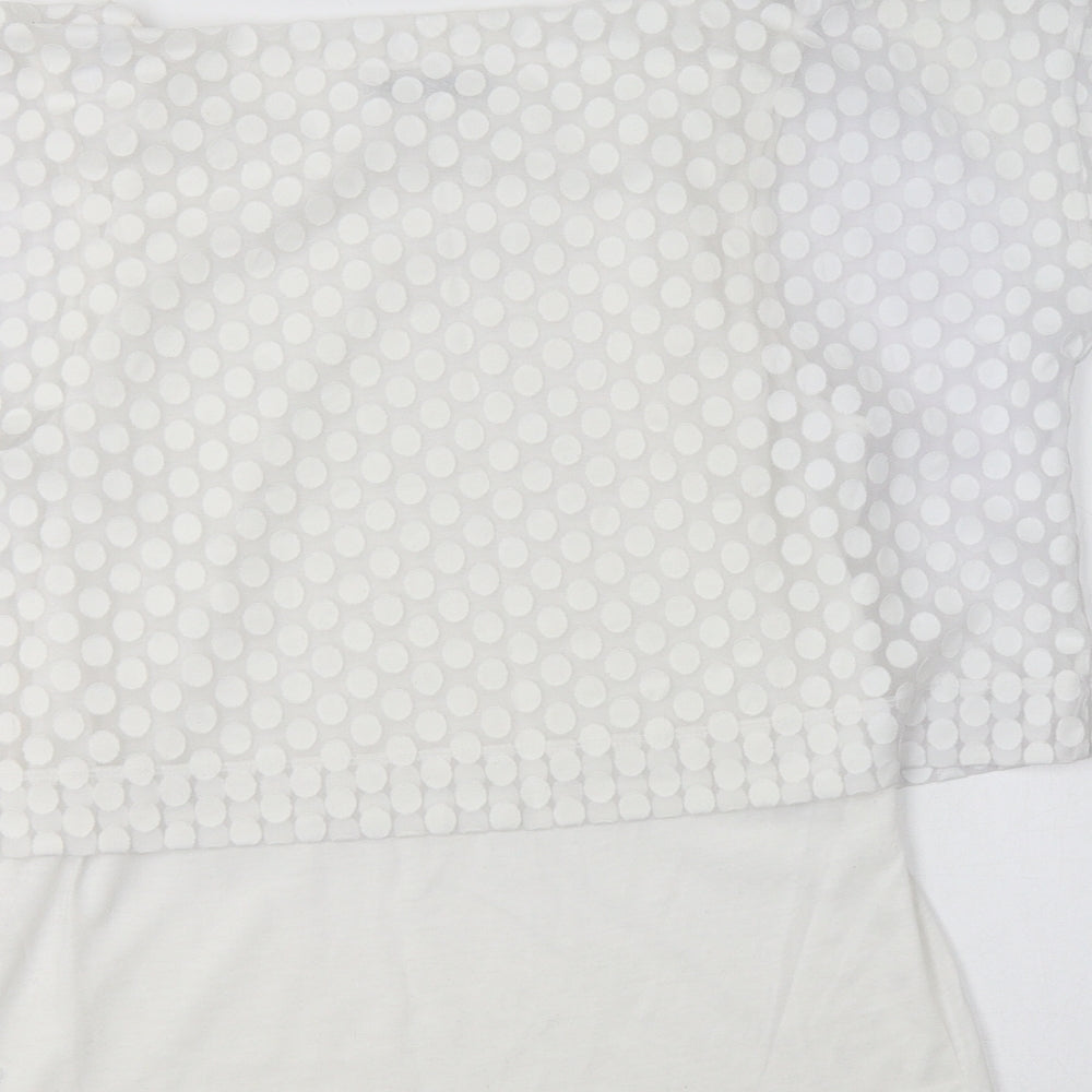 George Womens White Polka Dot Cotton Basic Blouse Size 10 Crew Neck