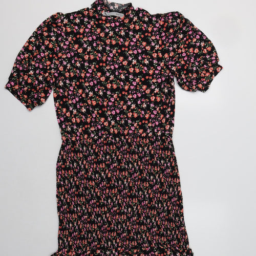 Oasis Womens Black Floral Polyester Fit & Flare  Size M  Crew Neck