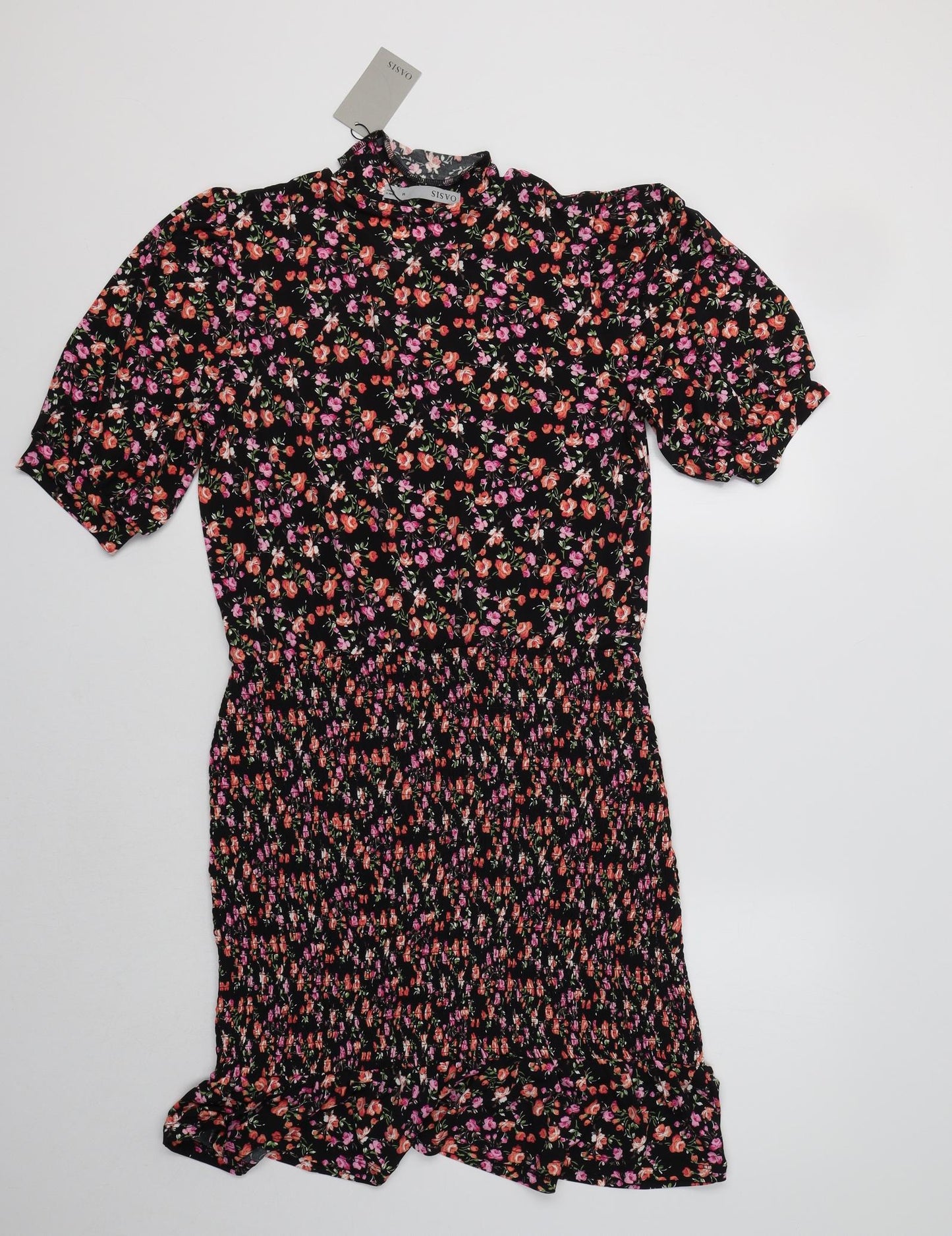 Oasis Womens Black Floral Polyester Fit & Flare  Size M  Crew Neck