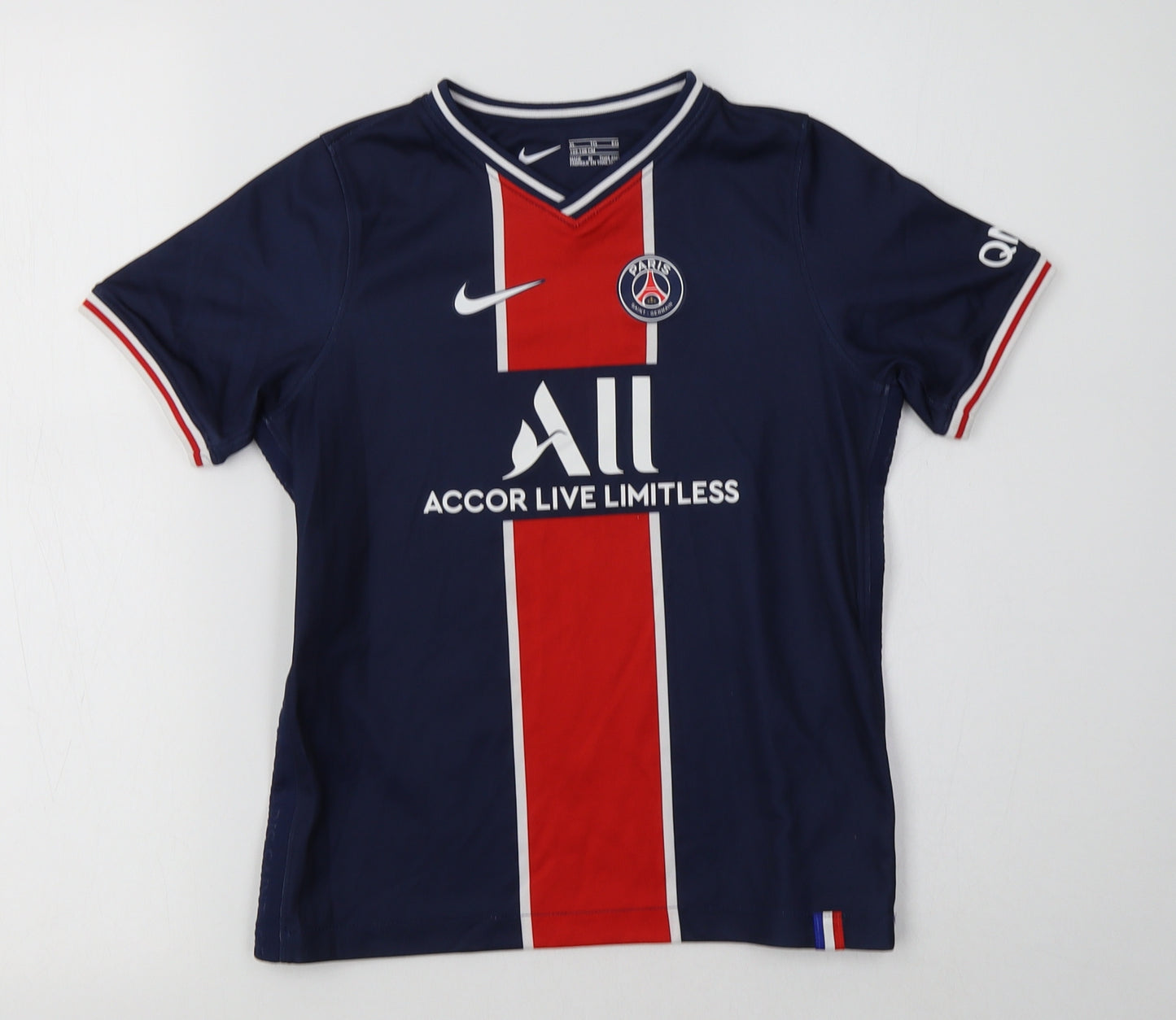 Nike Boys Blue  Polyester Jersey T-Shirt Size 7-8 Years V-Neck  - Paris Saint-Germain